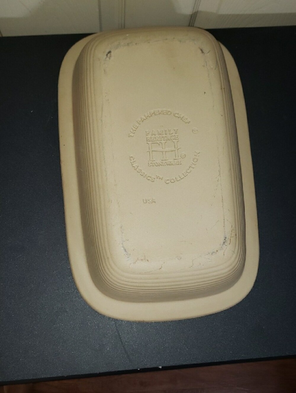 17" The Pampered Chef Stoneware Roaster Pan Casserole Bakeware Vintage